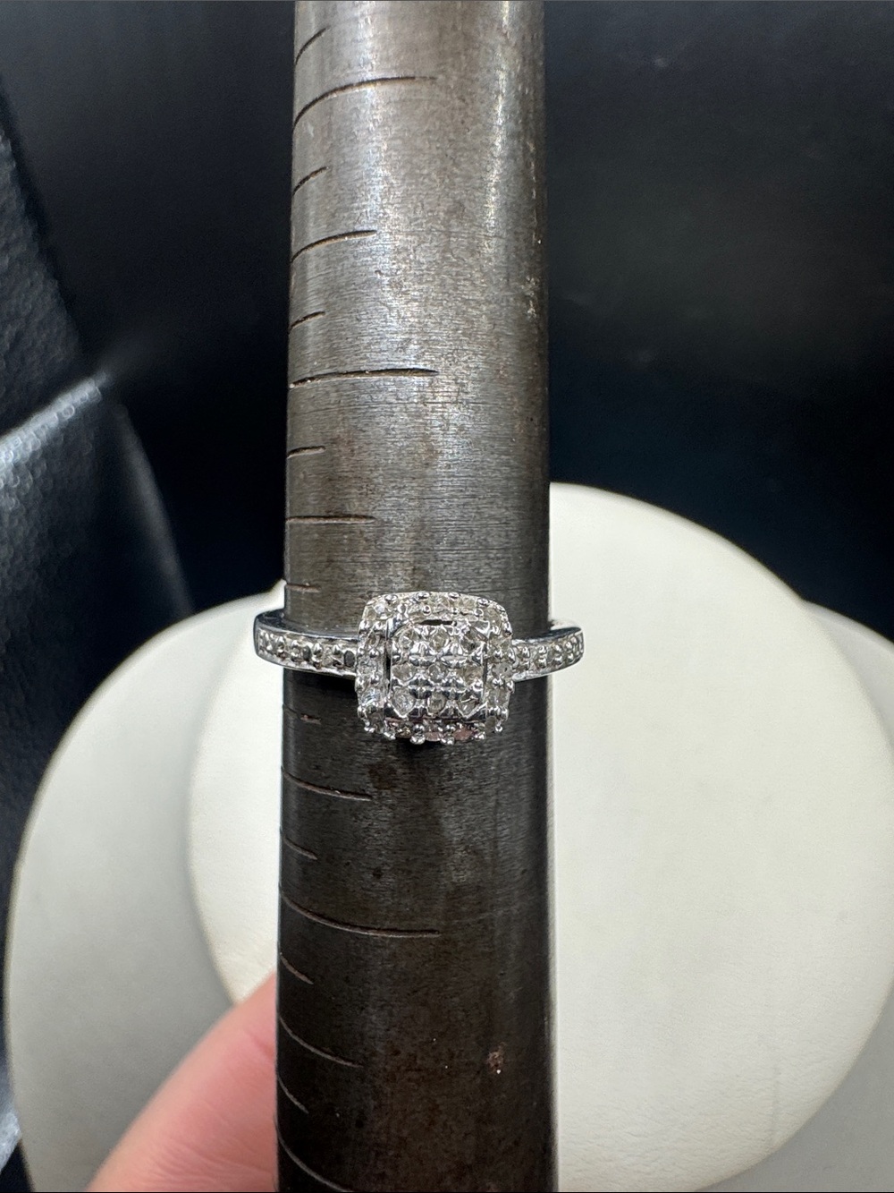 Sterling Silver  Diamond Halo Engagement Ring 26 diamonds size 6